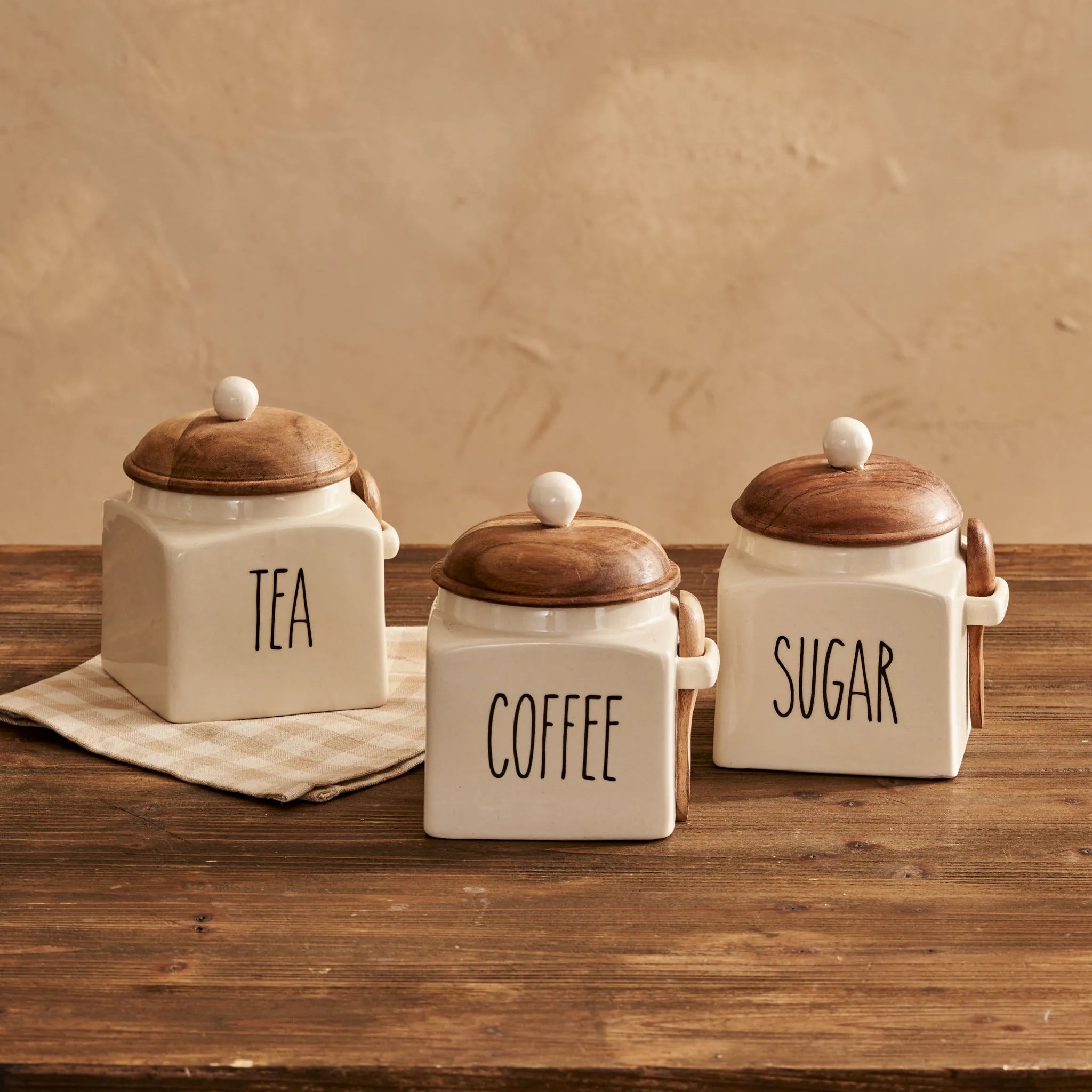 Brev Ceramic Jar with Acacia Lid & Spoon side view