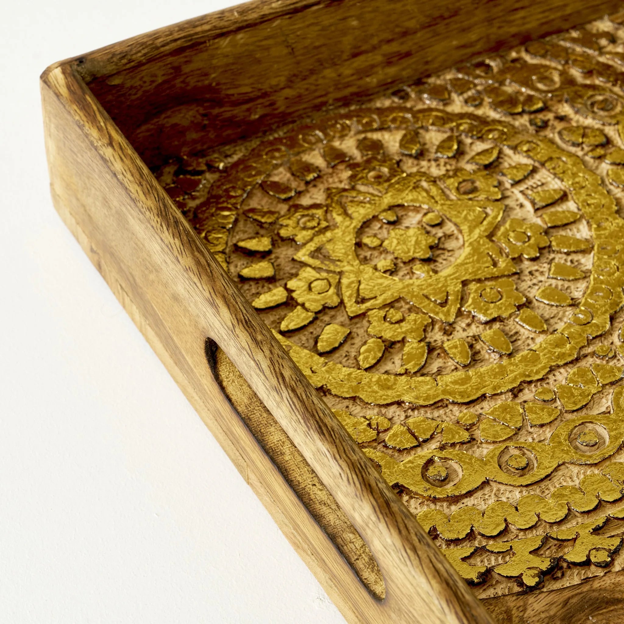 Cera Carved Mango Wood Decorative Tray detail view