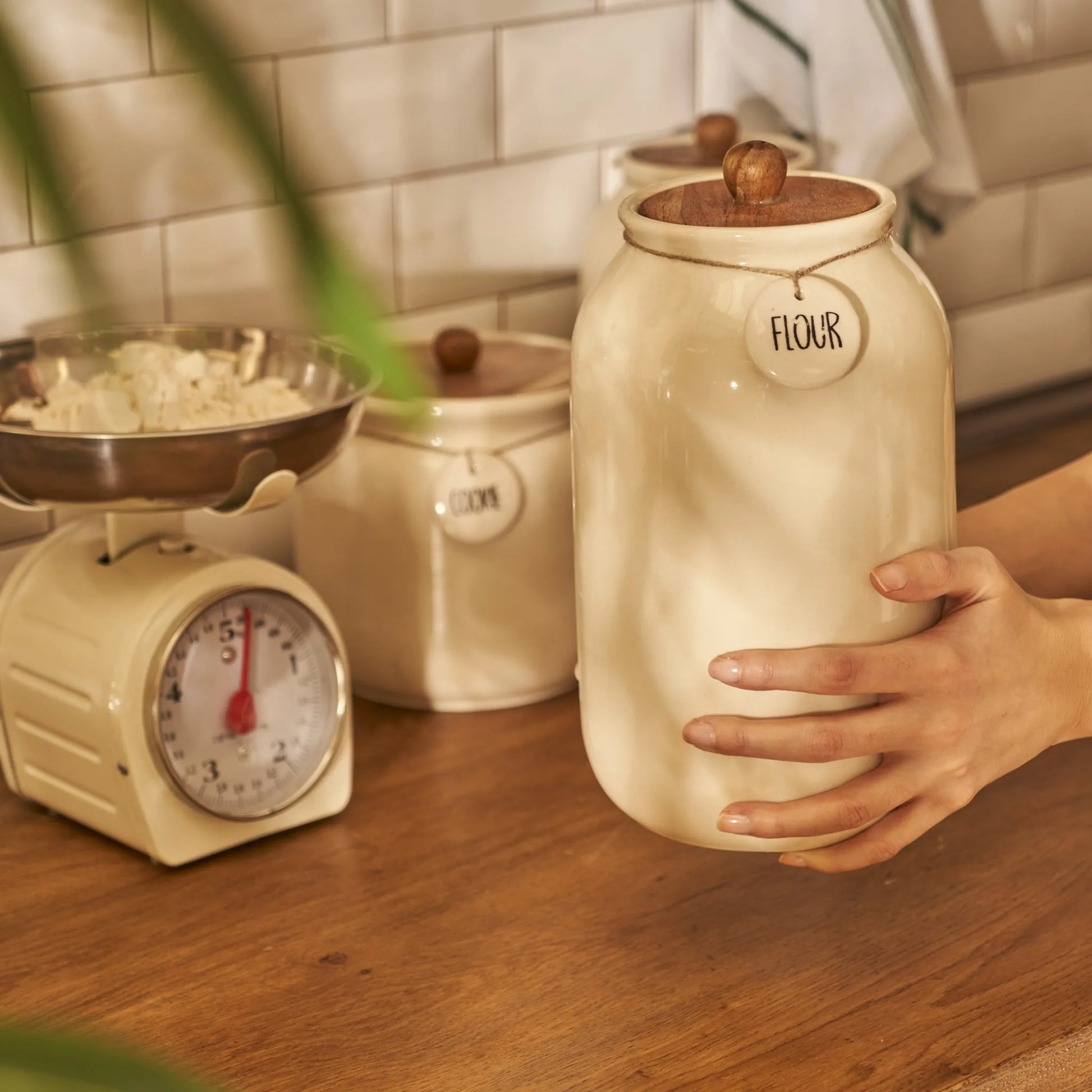 Ceramic Jar with Acacia Lid texture detail