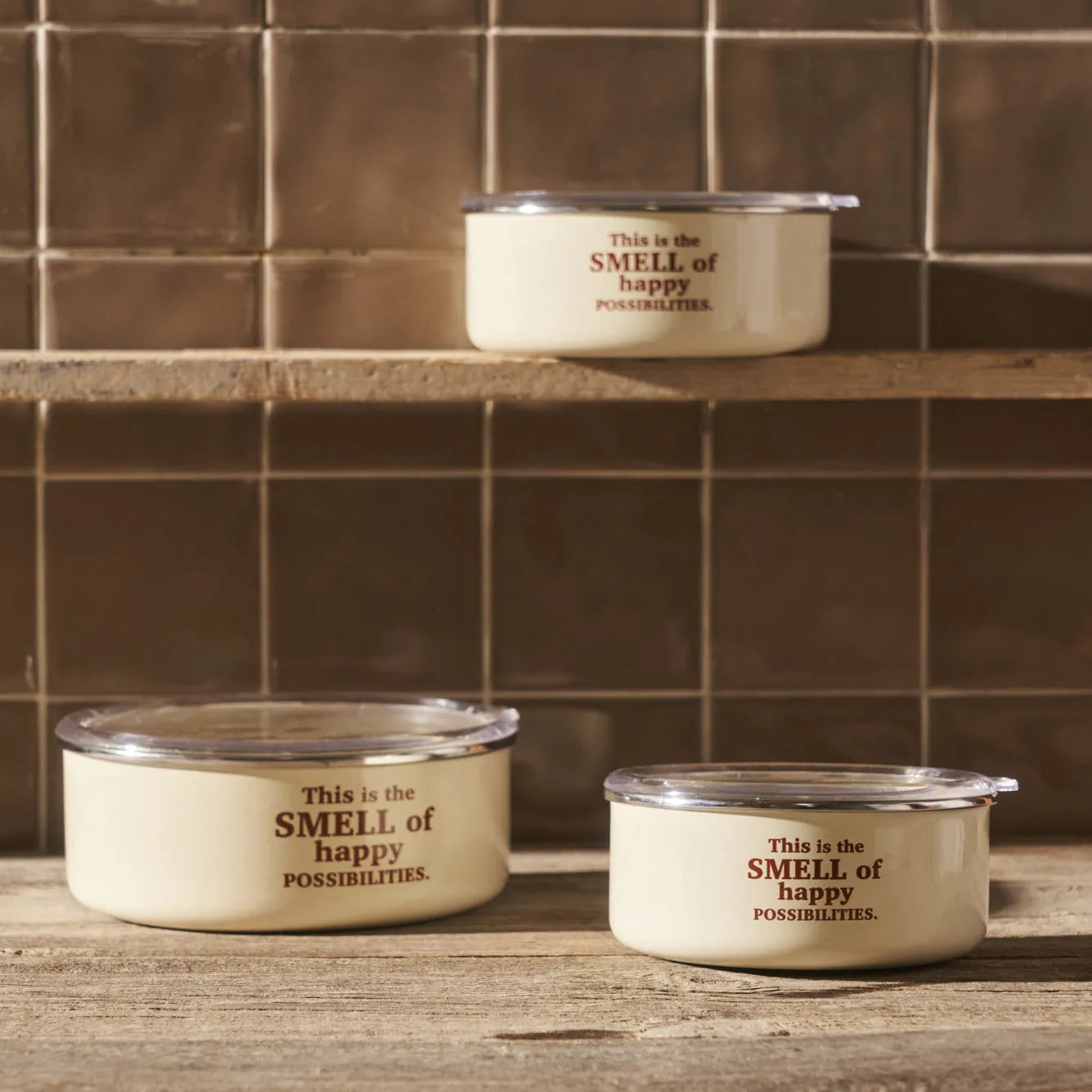 Cozy Enamel Storage Bowls with Clear Lids side view