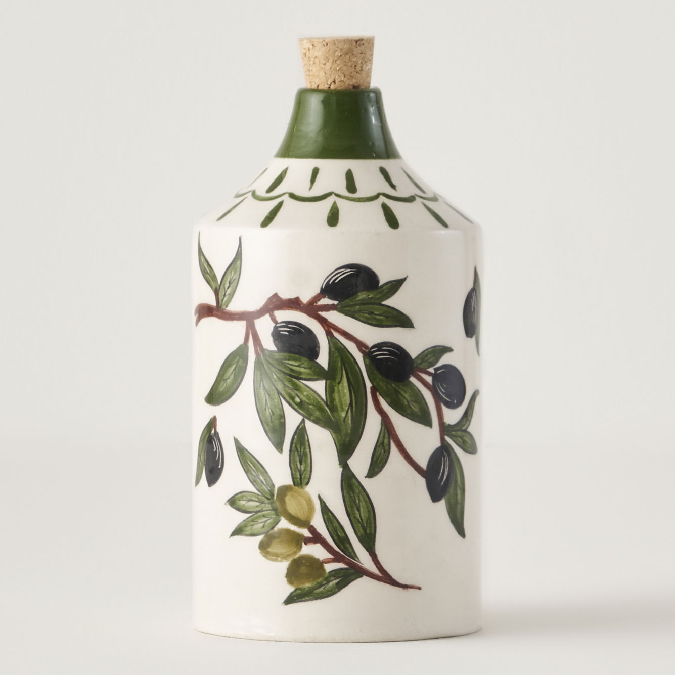 Olive Ceramic Oil Bottle with Cork Stopper