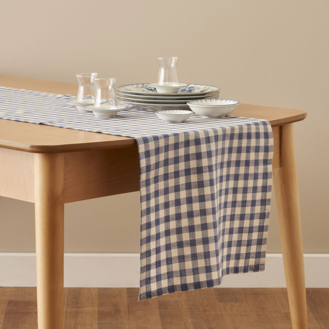Bleu Blanc Gingham Cotton Table Runner