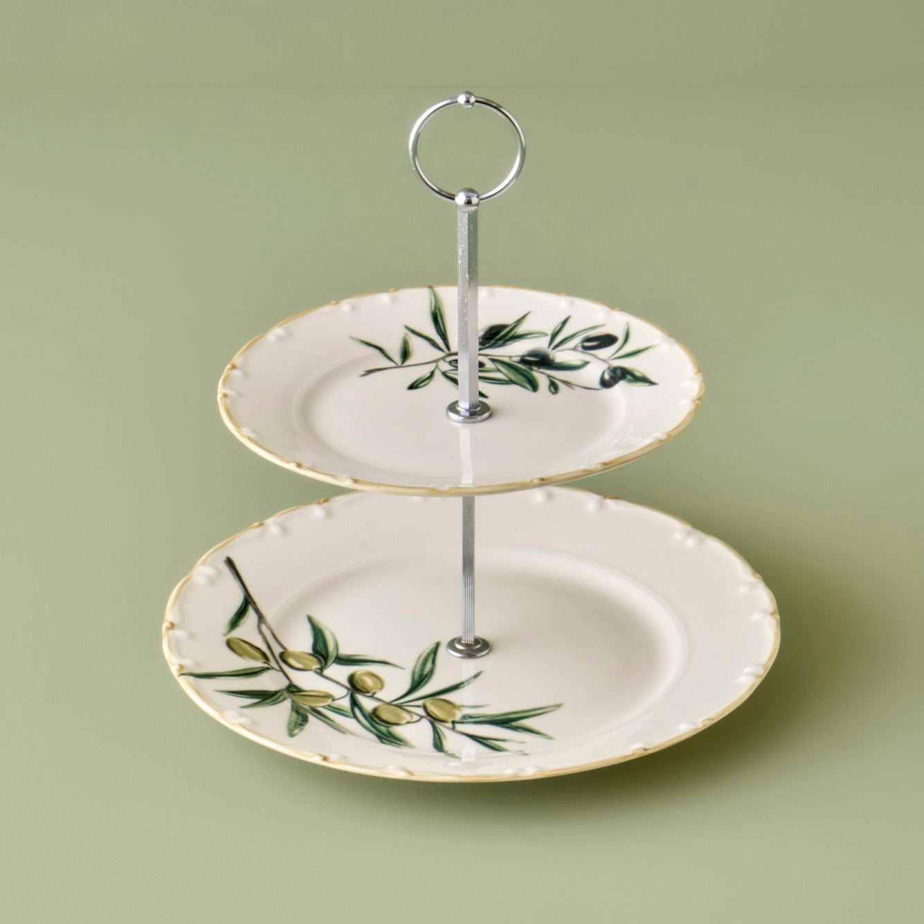 Olive Porcelain 2-Tier Serving Stand