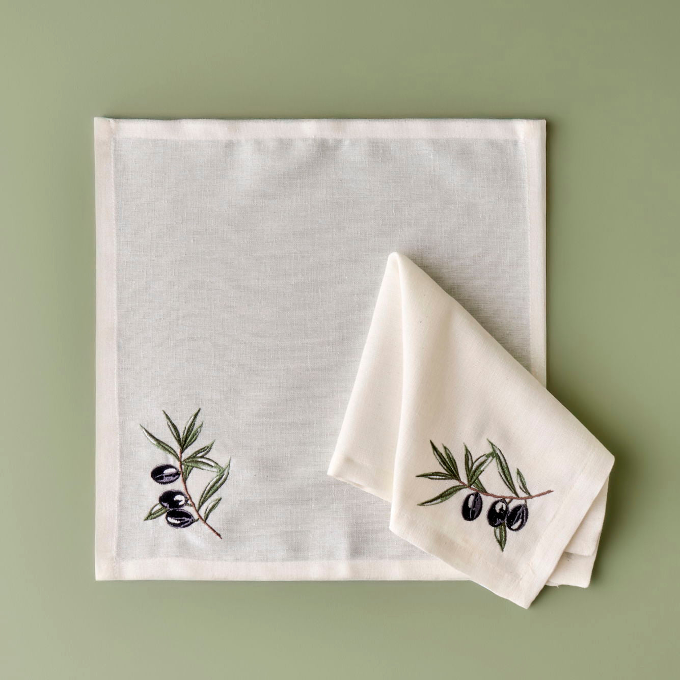 Olive Embroidered Napkin