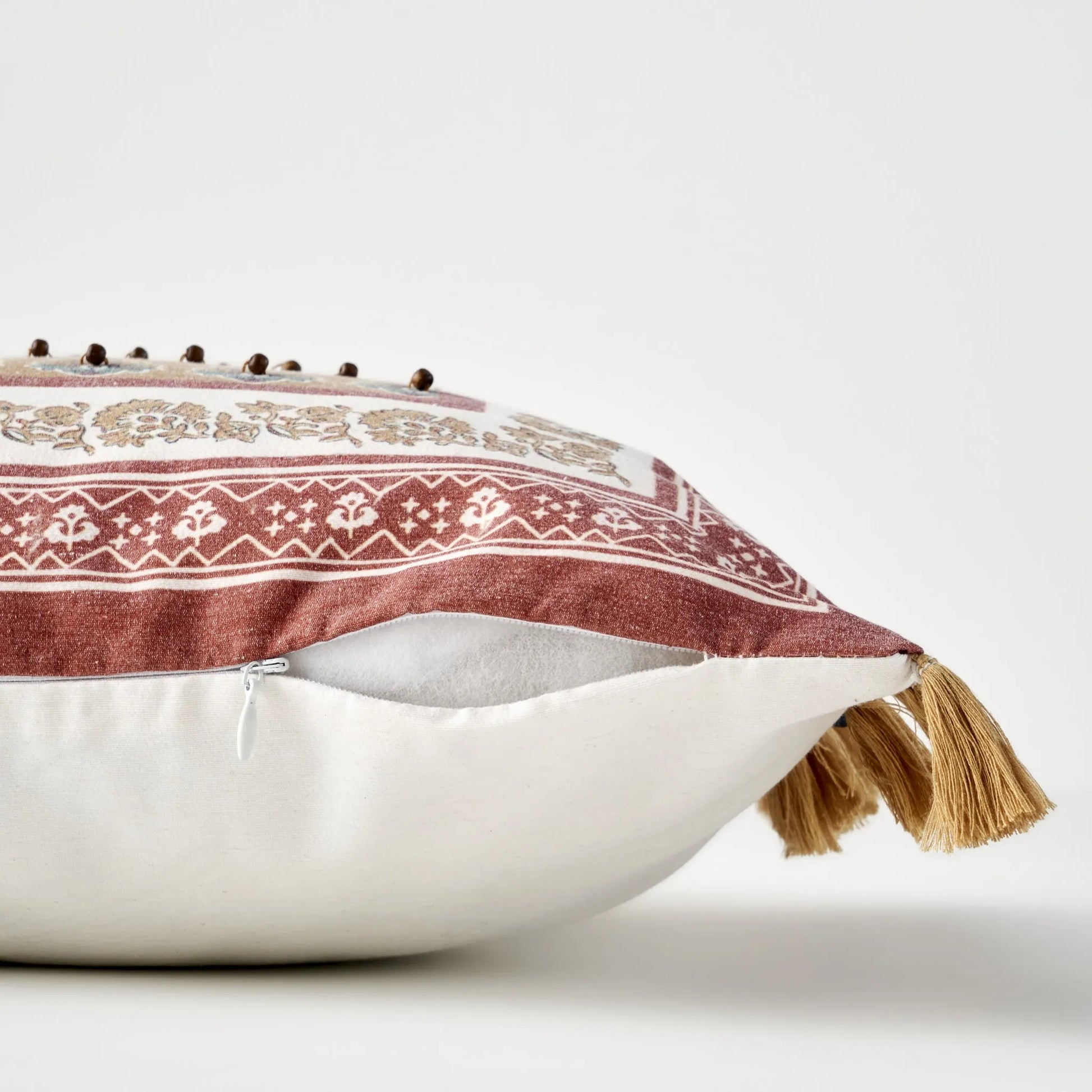 Indian Beauty Beaded Cushion Cover side view