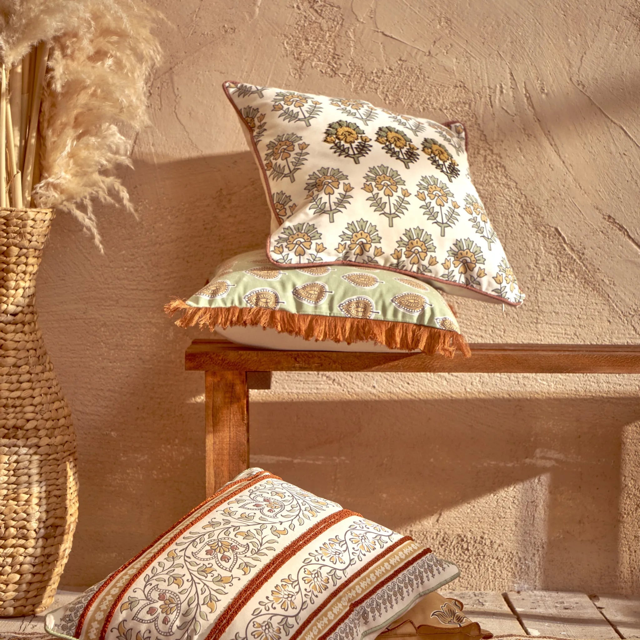 Indian Dream Embroidered Cushion Cover design detail