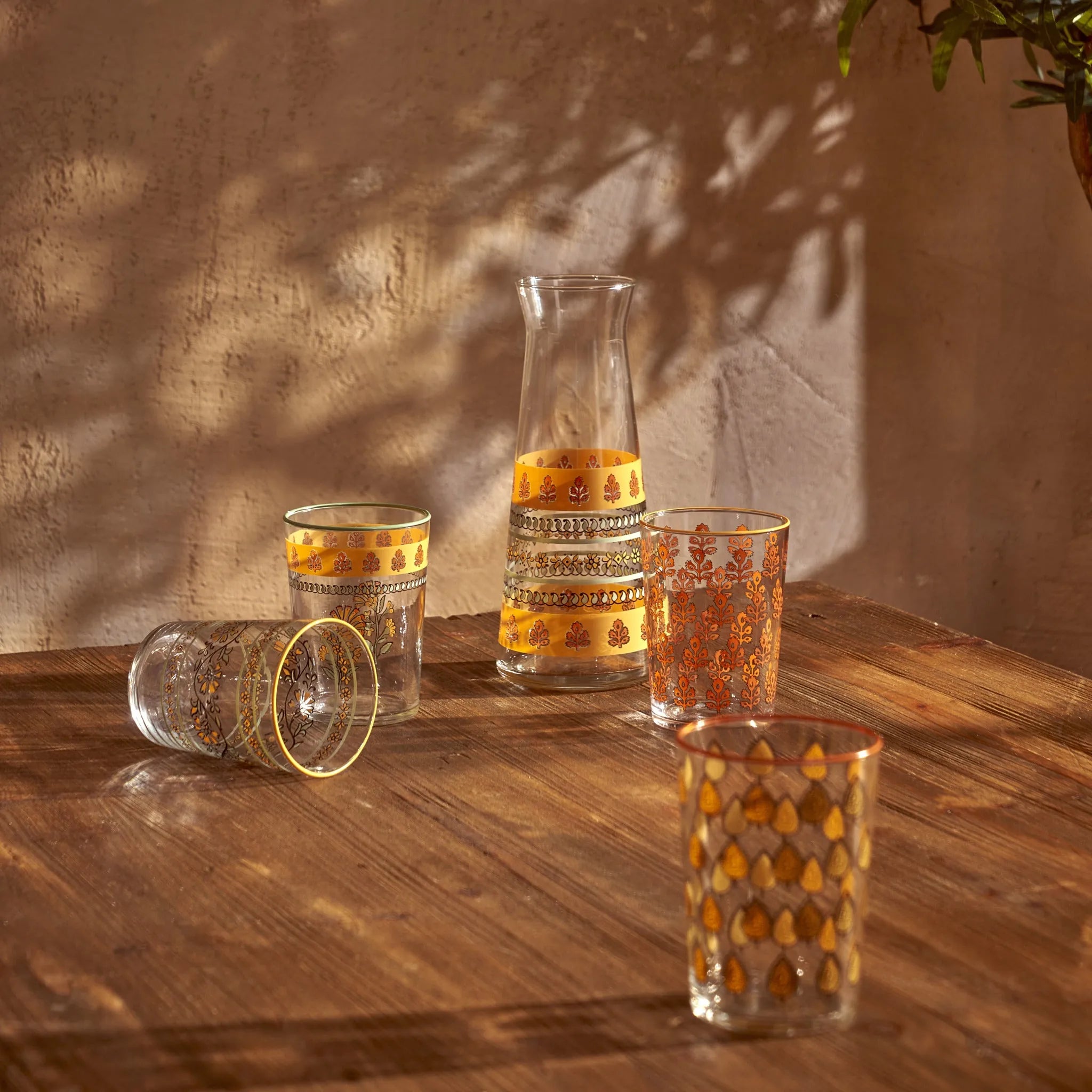 Indian Glass Carafe with Wooden Lid detail view