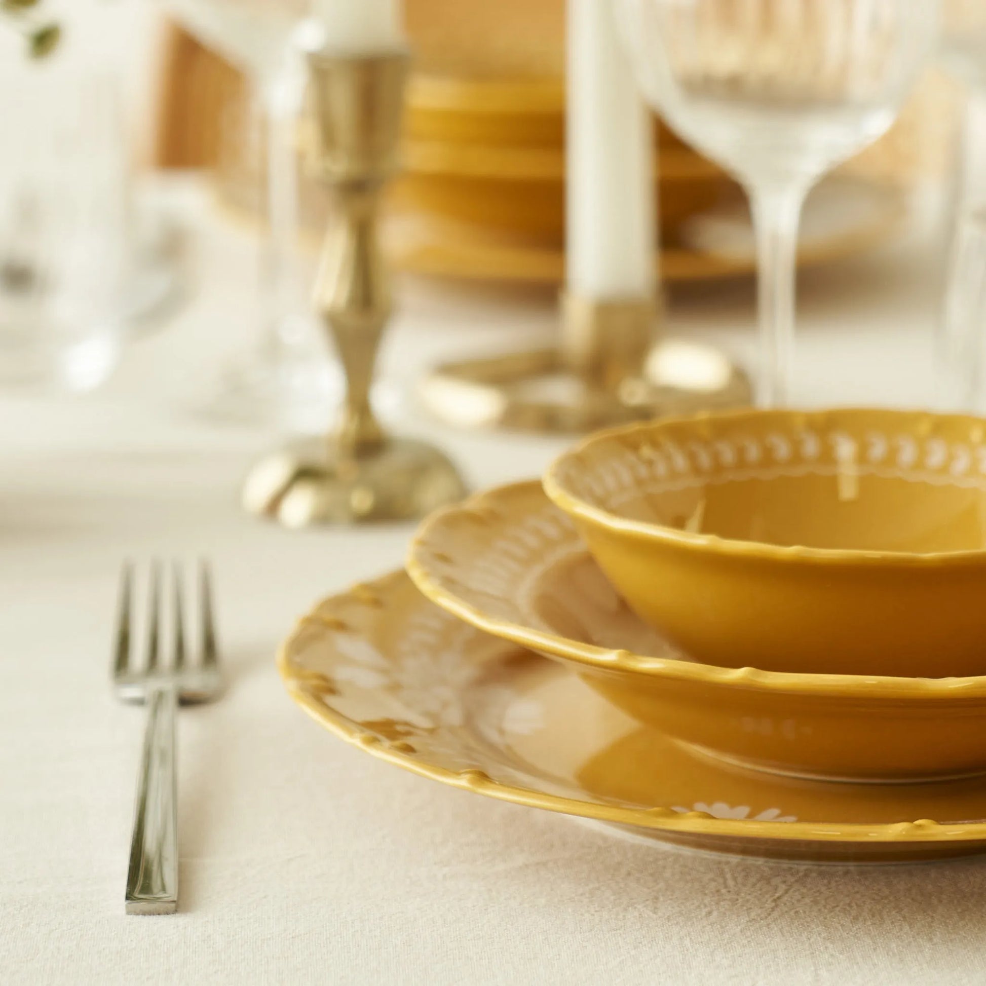 Indian Mustard Porcelain Dinner Plate side view