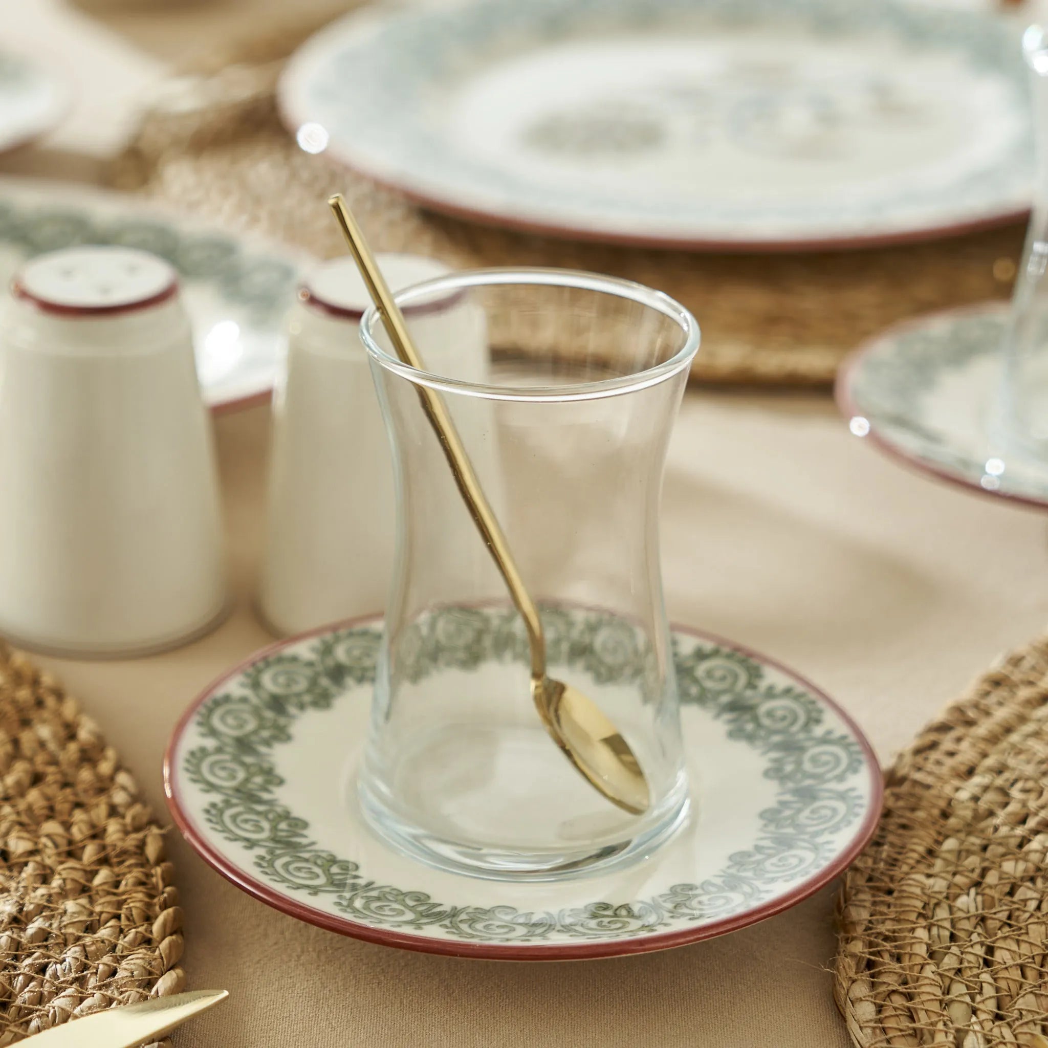 Indian Tea Glass Set with Saucers (6-Piece) side view