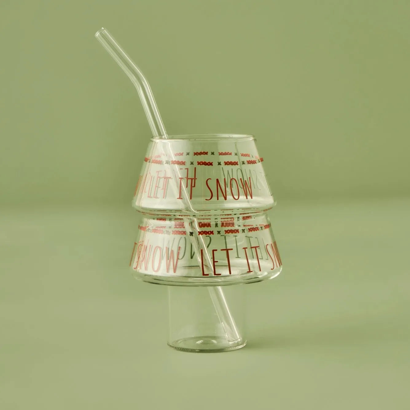 Jolly ‘Let It Snow’ Glass Tumbler with Straw