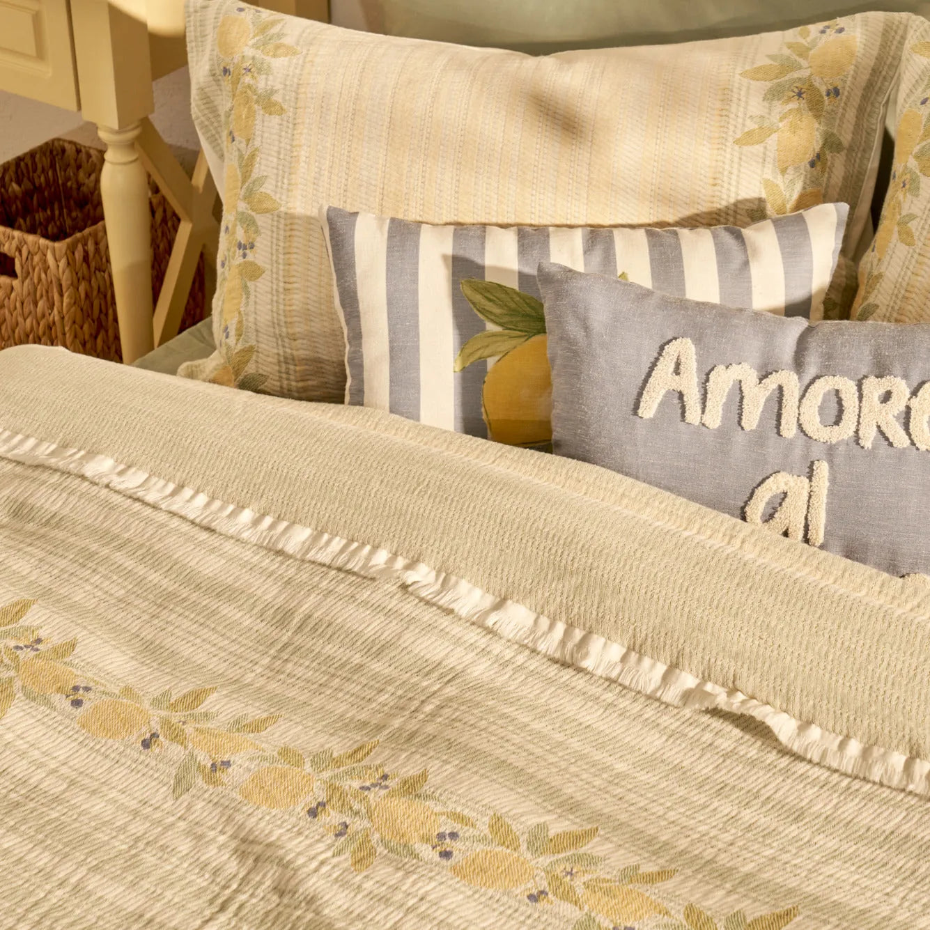 Lemoncello Cotton Jacquard Coverlet with Shams detail view