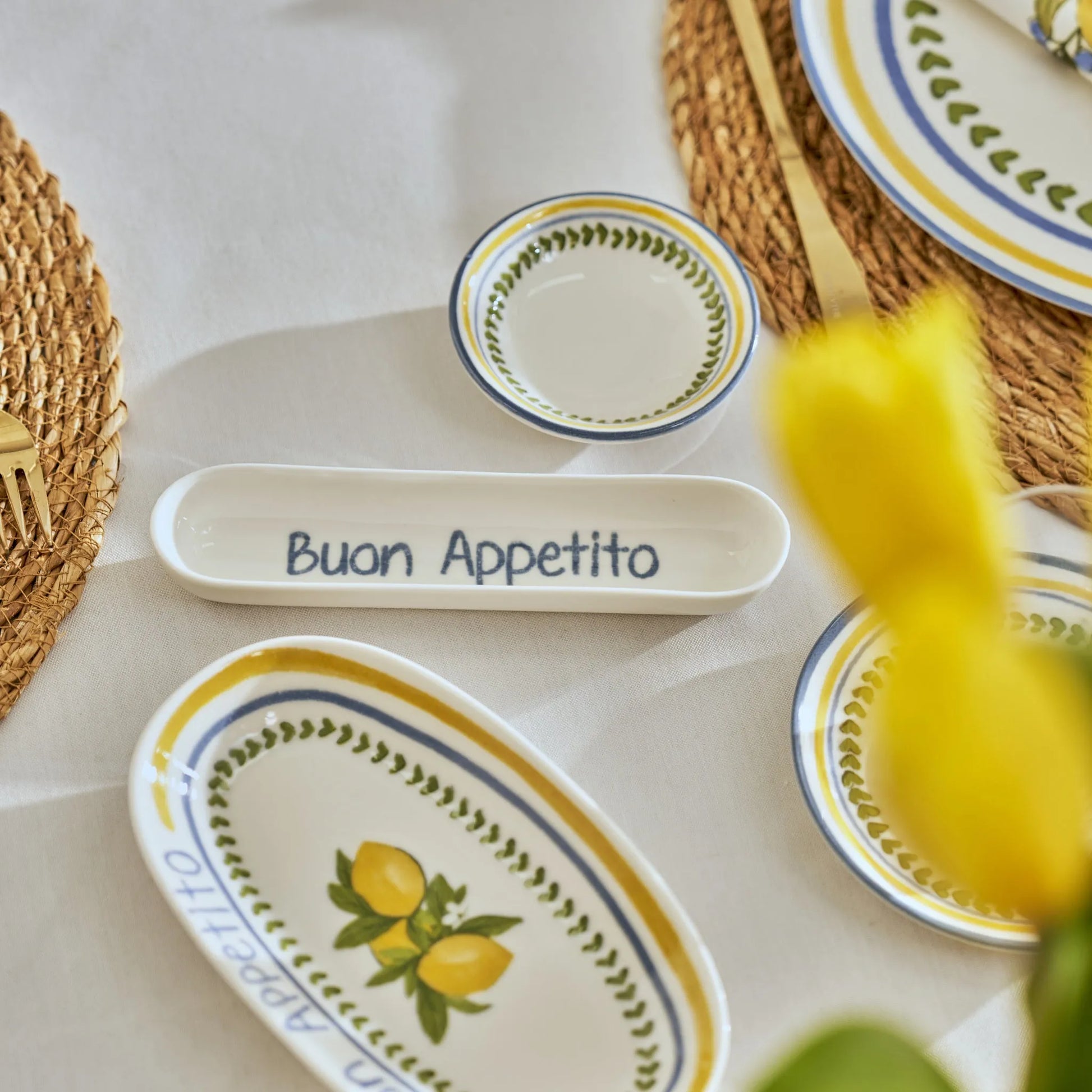 Lemoncello Porcelain Olive Tray detail view