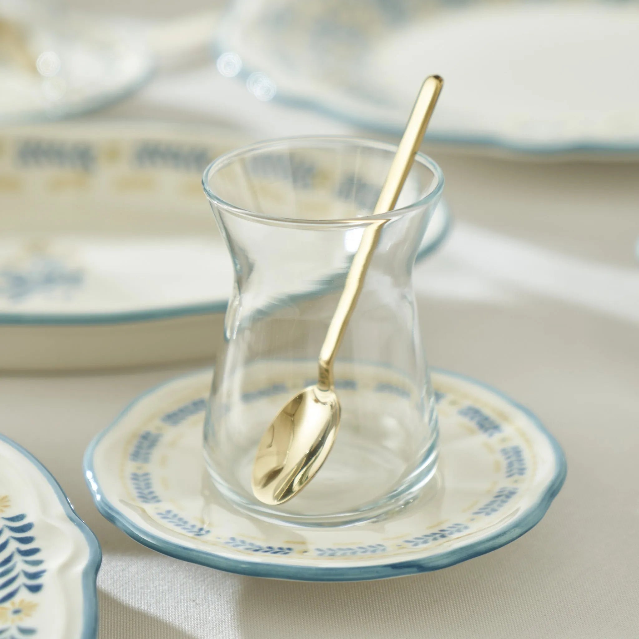 Liana Tea Glass Set with Saucers (6-Piece) side view