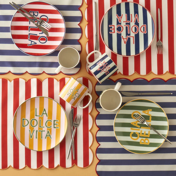 Line Striped Porcelain Dessert Plate