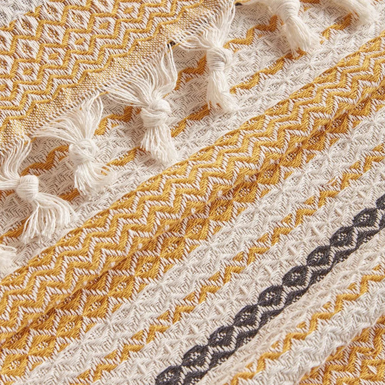 Linea Striped Bedspread with Tassels texture detail