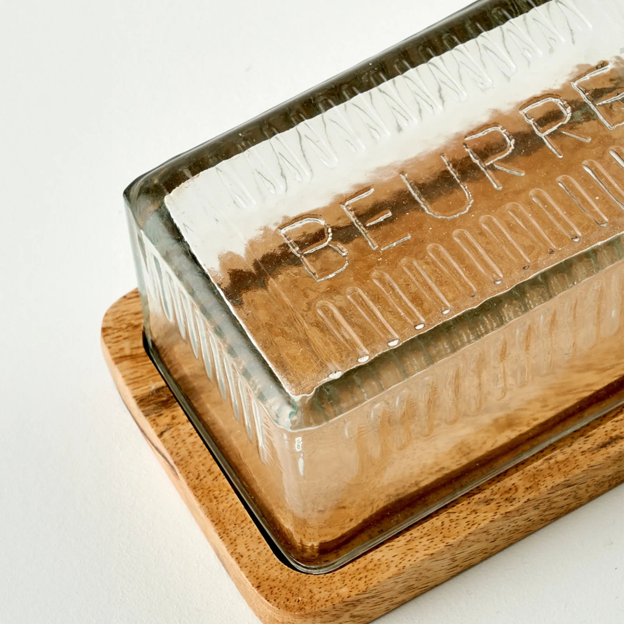 Mist Glass Butter Dish texture detail