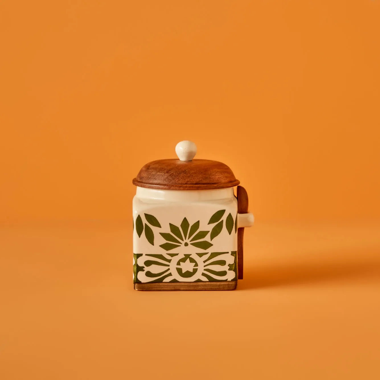 Molly Ceramic Jar with Acacia Lid & Spoon detail view