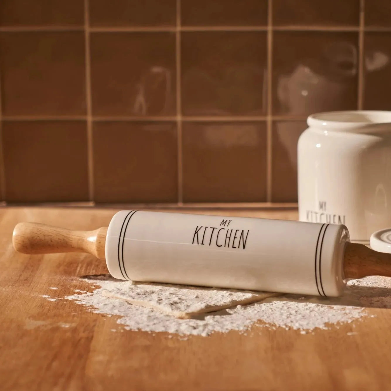 My Kitchen Porcelain Rolling Pin With Wooden Handles additional view