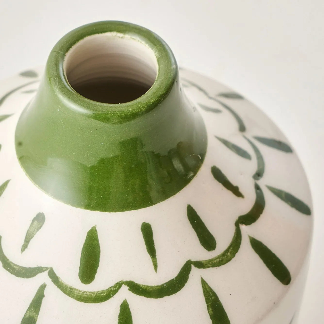 Olive Ceramic Oil Bottle with Cork Stopper texture detail