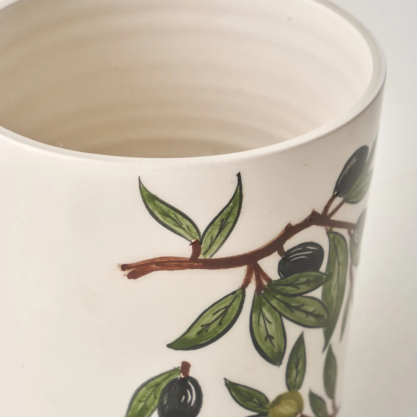 Olive Ceramic Utensil Holder detail view