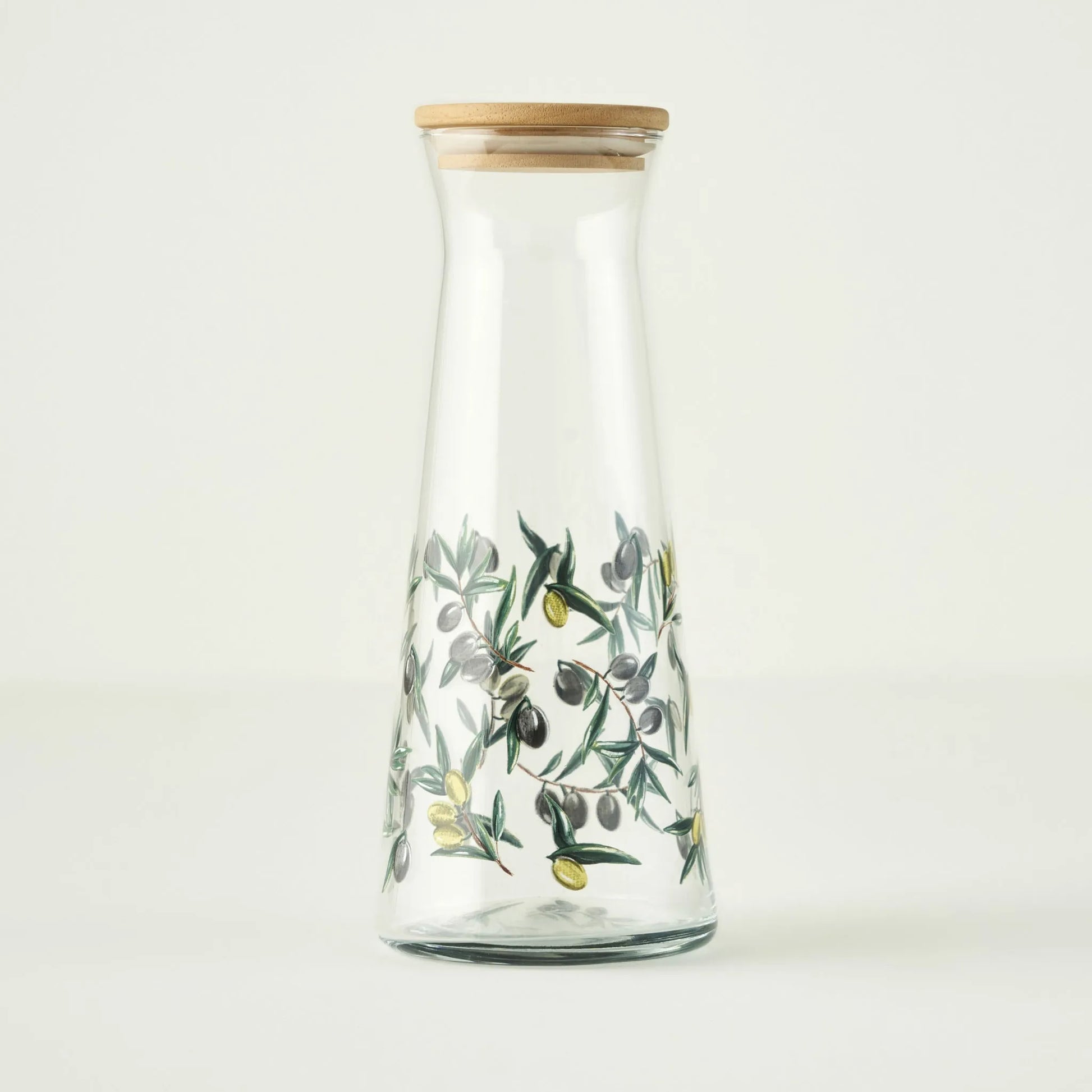 Olive Design Glass Carafe with Wooden Lid