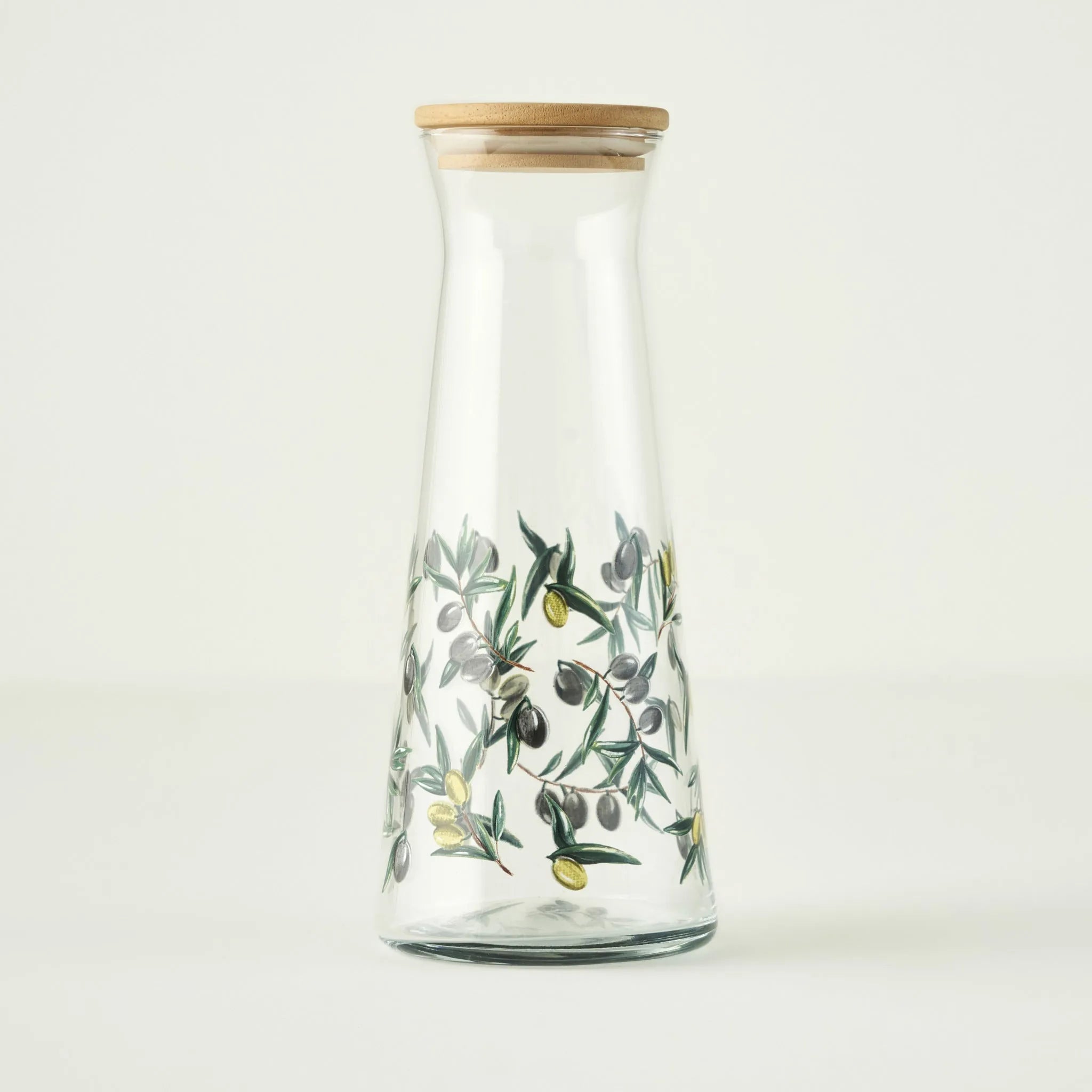 Olive Design Glass Carafe with Wooden Lid