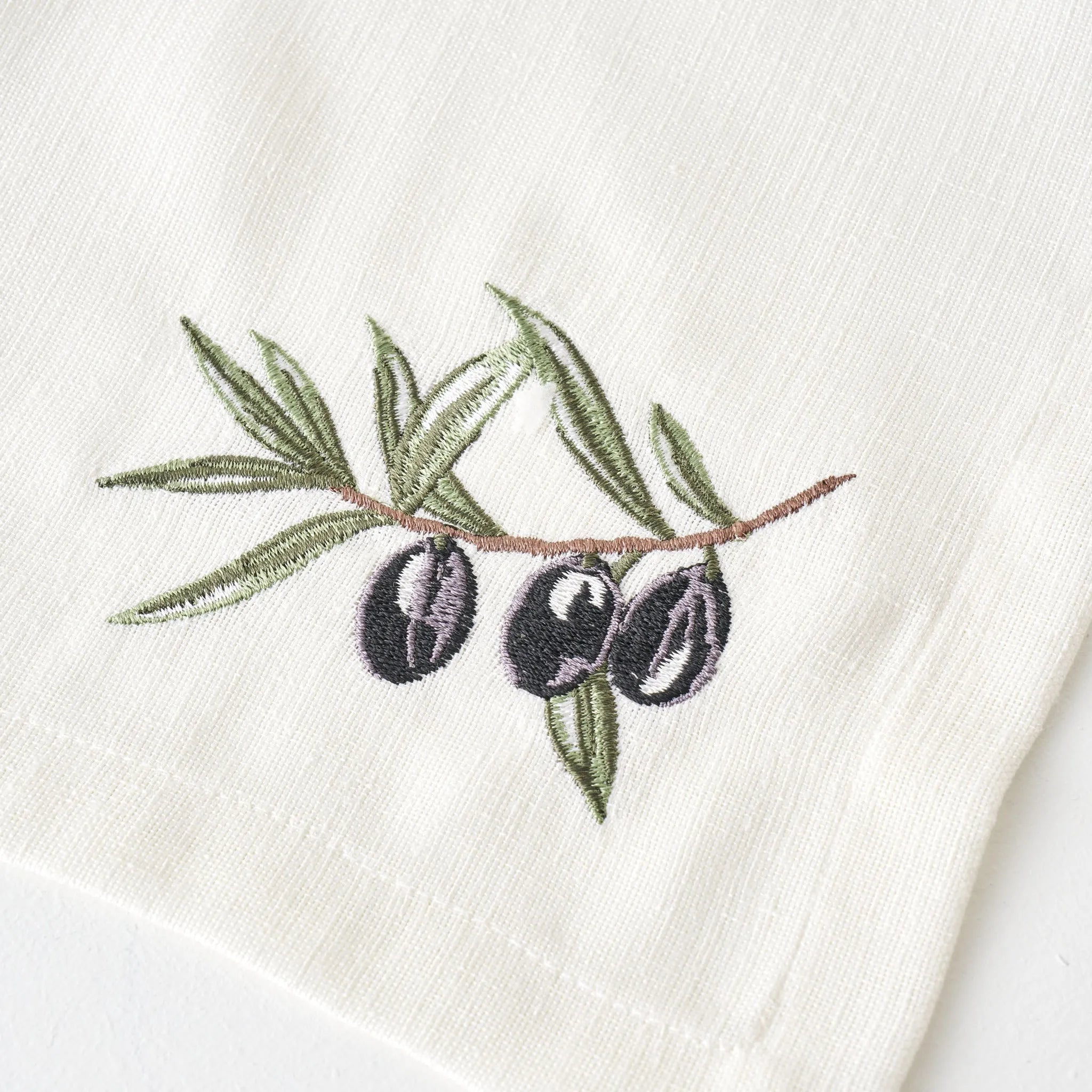 Olive Embroidered Napkin texture detail