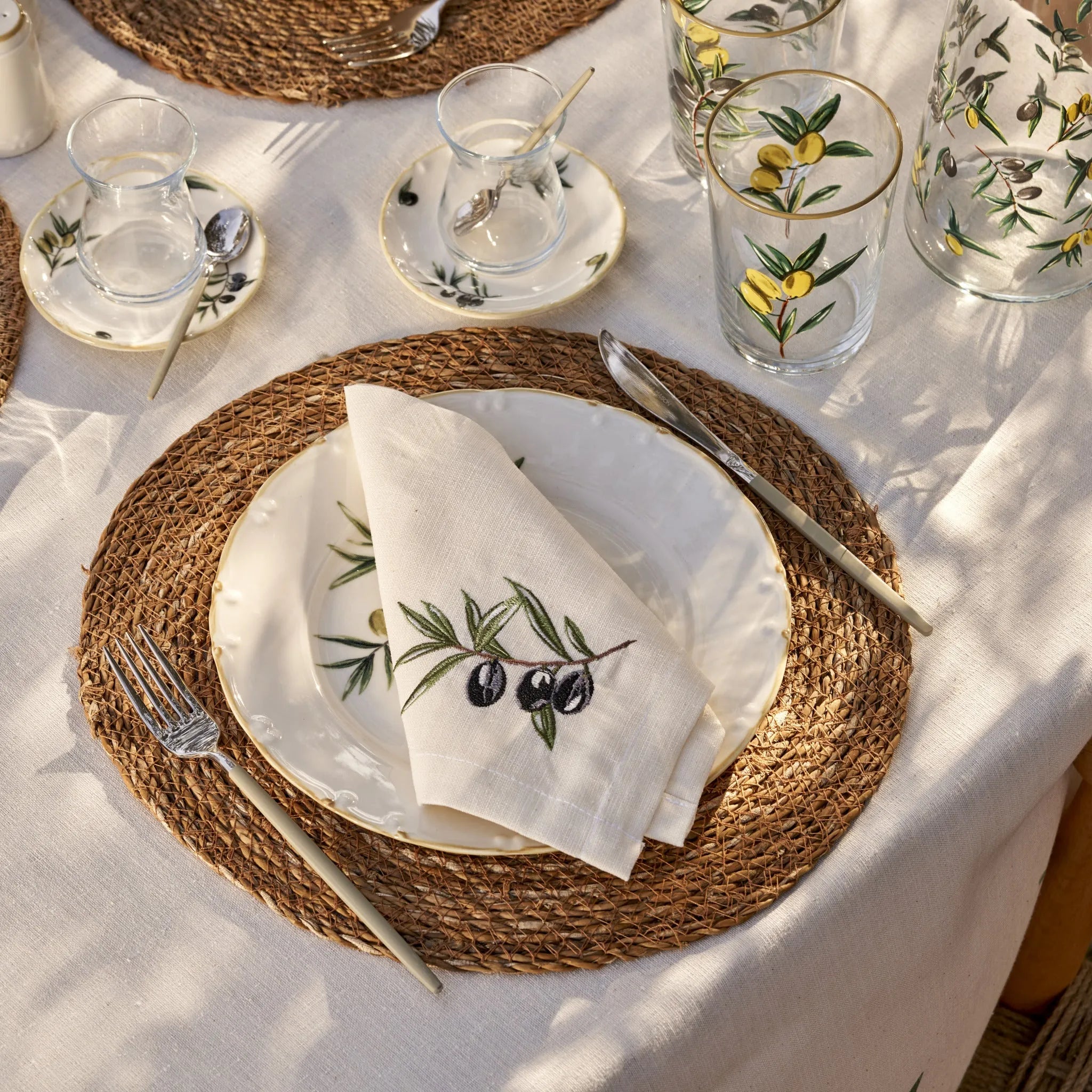 Olive Embroidered Napkin side view