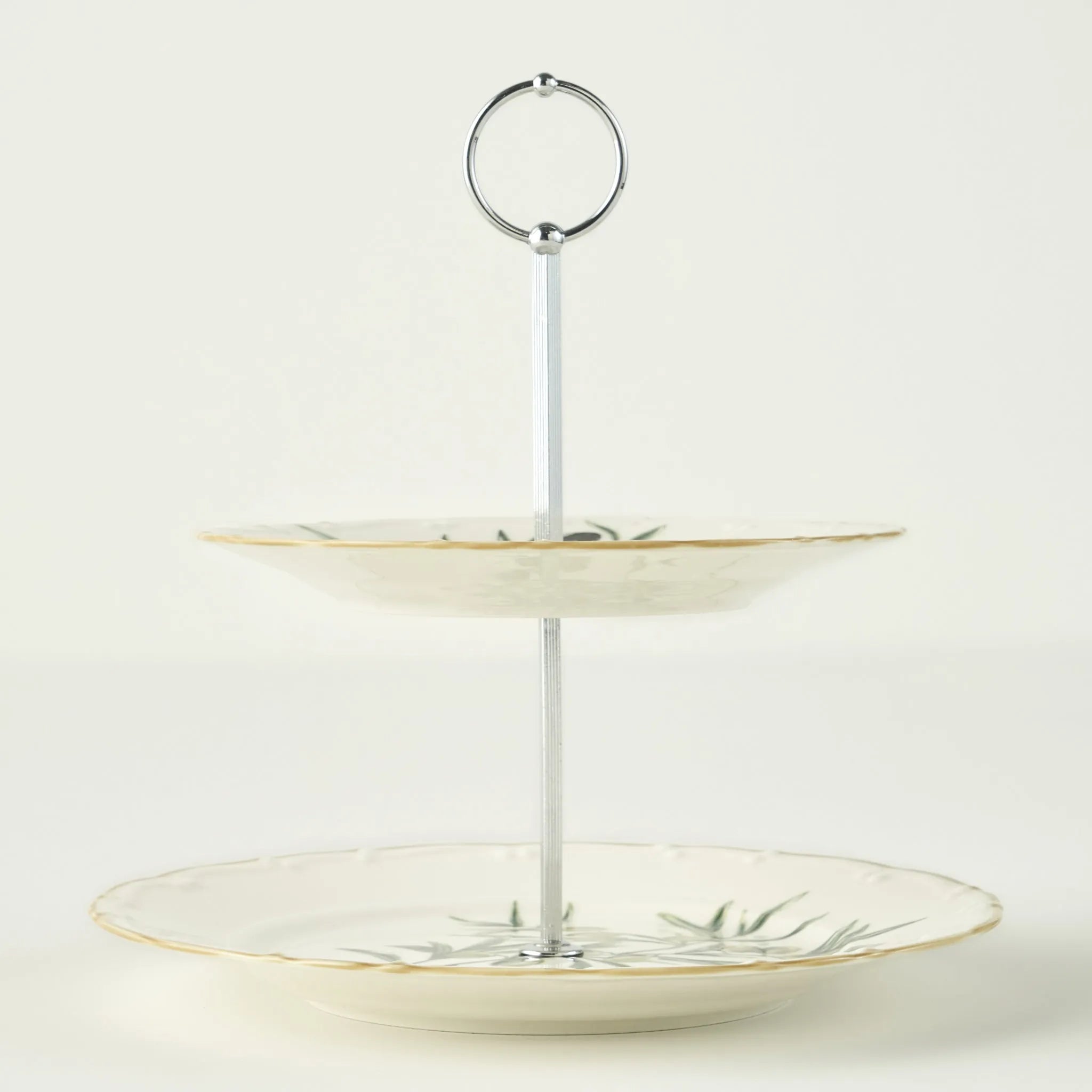 Olive Porcelain 2-Tier Serving Stand