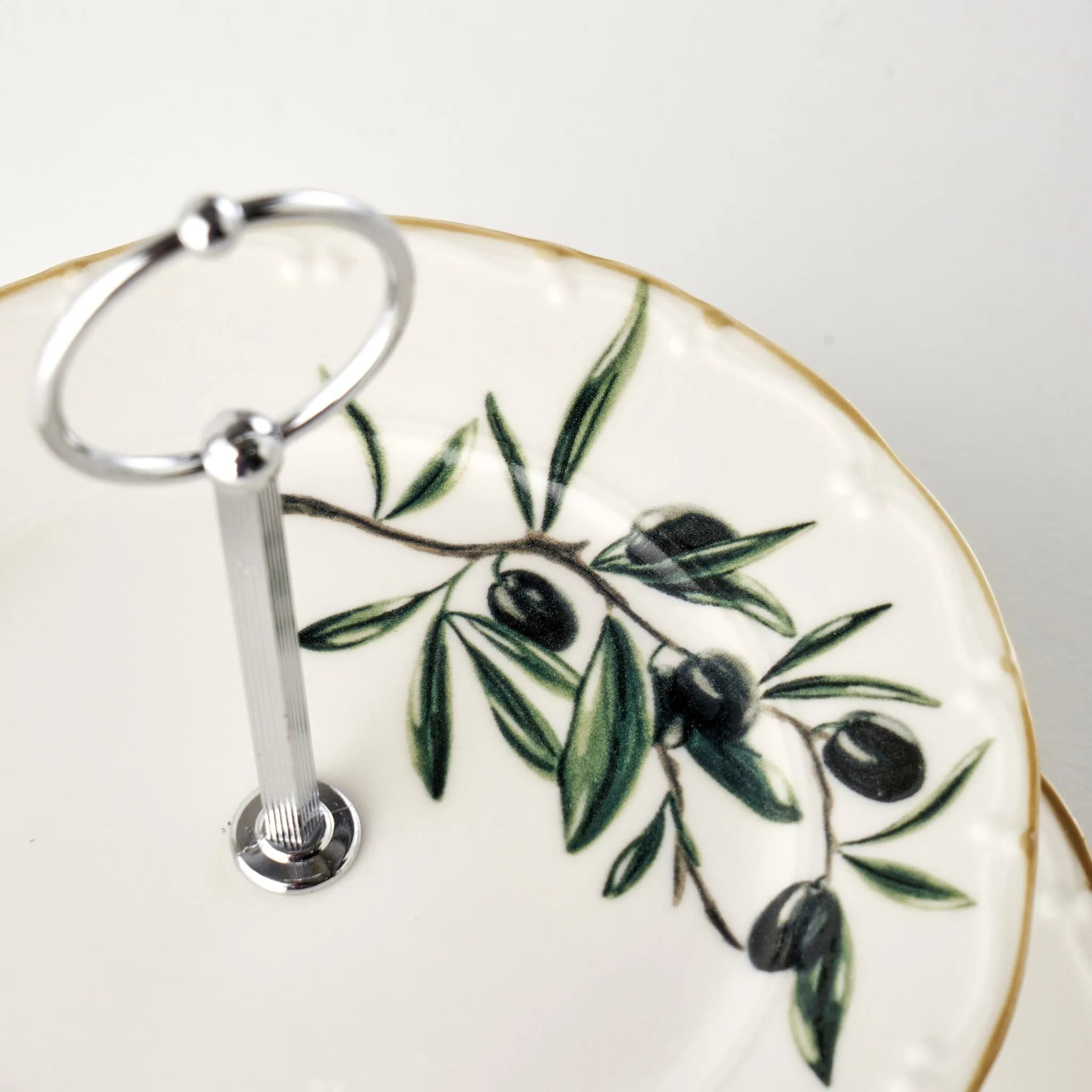 Olive Porcelain 2-Tier Serving Stand detail view