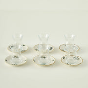 Olive Tea Glass Set with Saucers (6-Piece)