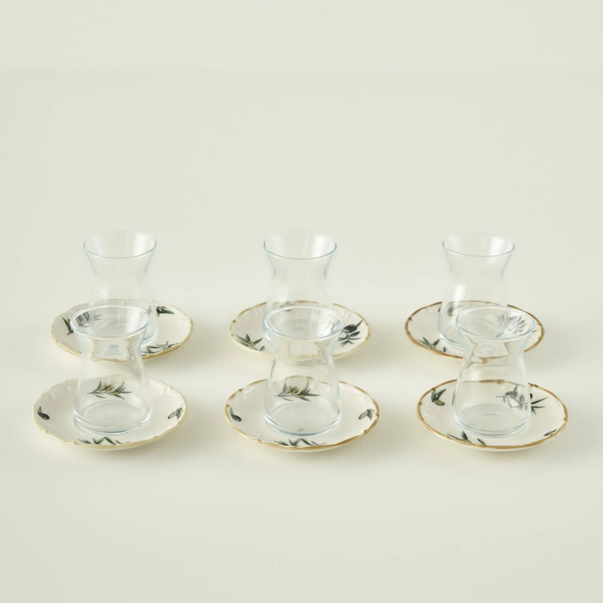 Olive Tea Glass Set with Saucers (6-Piece)