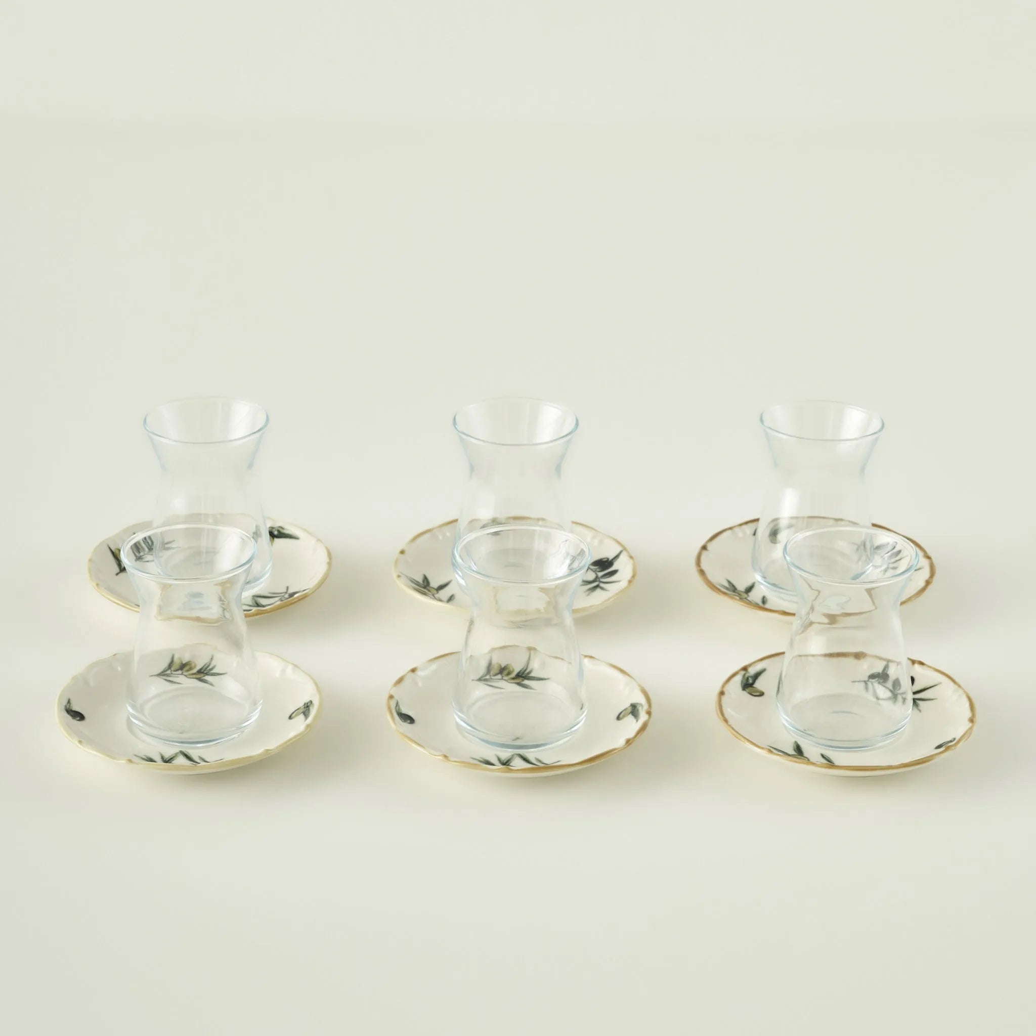Olive Tea Glass Set with Saucers (6-Piece)
