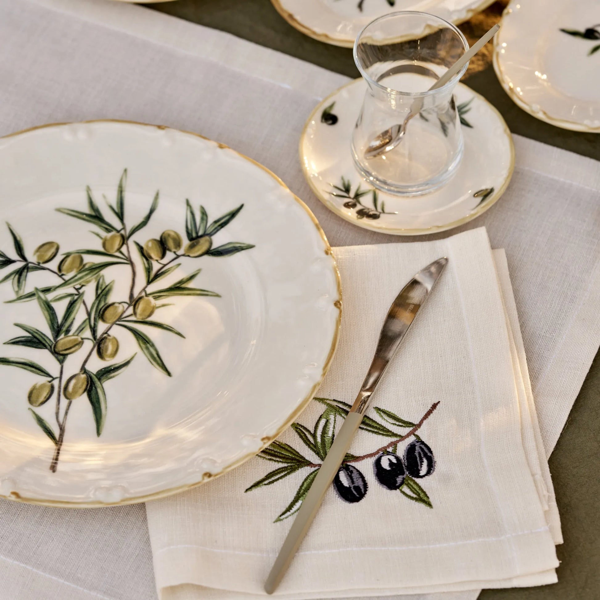 Olive Tea Glass Set with Saucers (6-Piece) side view