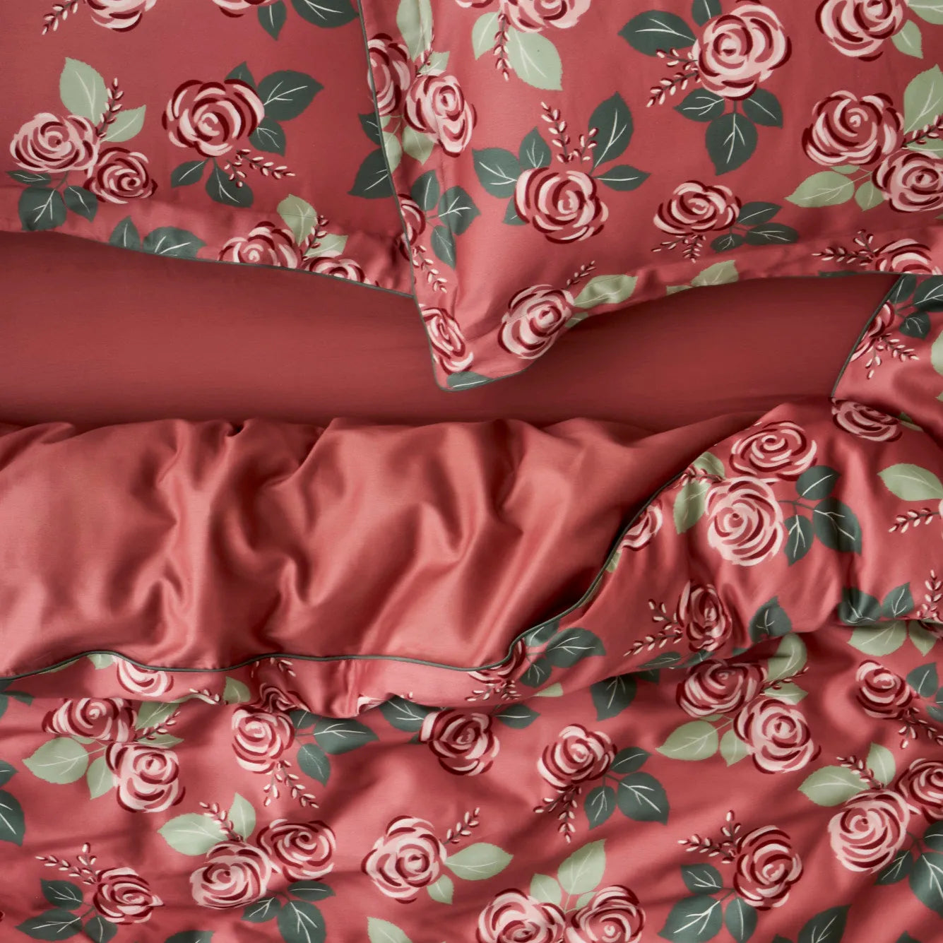 Rose Cotton Sateen Duvet Cover Set design detail