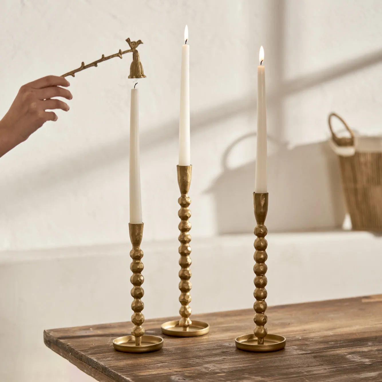 Sofya Gold Taper Candle Holder texture detail
