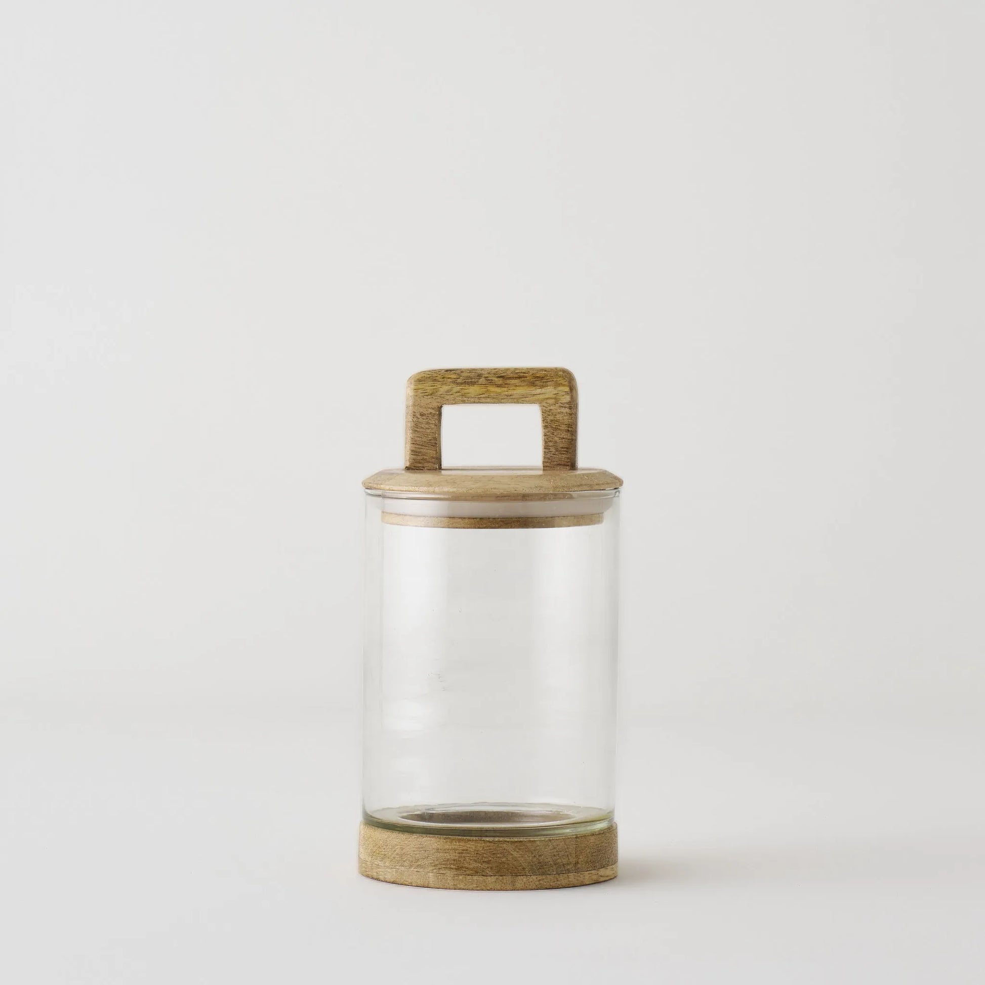 Verre Glass Jar with Mango Wood Lid detail view