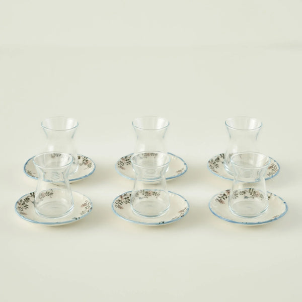 Vintage Tea Glass Set with Saucers (6-Piece)